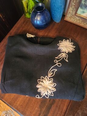 Vintage Black with Cream Floral Embroidery